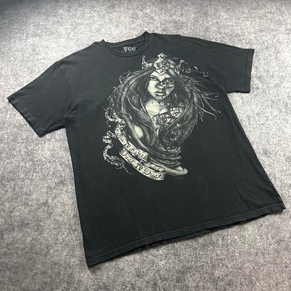 Vintage Y2K Fox Racing Men’s XL Black Gothic Graphic Tee Moto Motocross